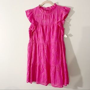 NWT Impeccable Pig Hot Pink Eyelet Ruffle Flutter Sleeve Dress